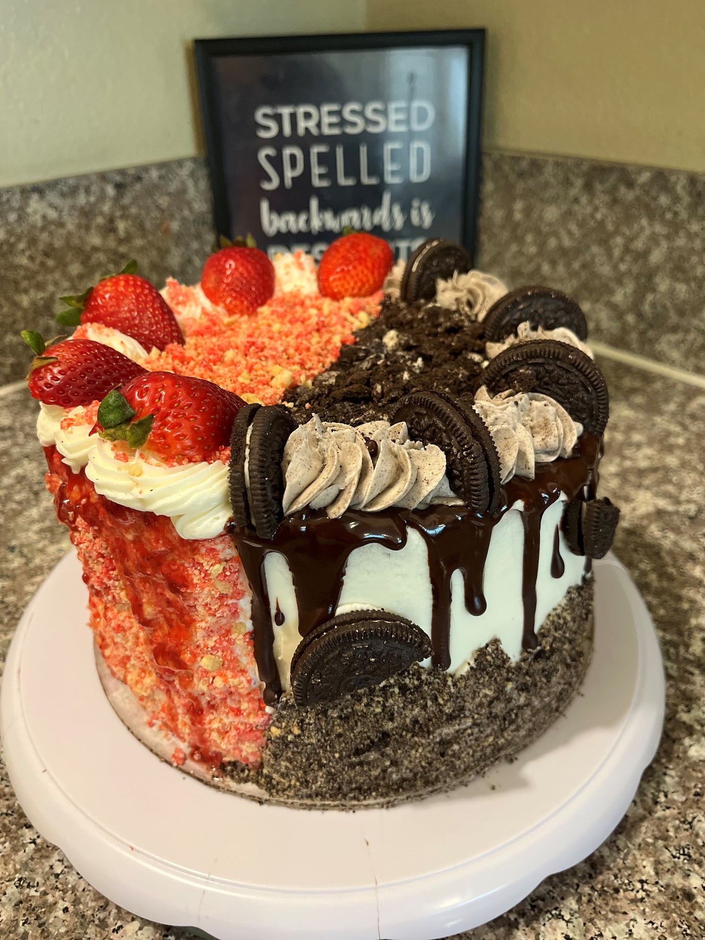 Strawberry Oreo Crunch Cake